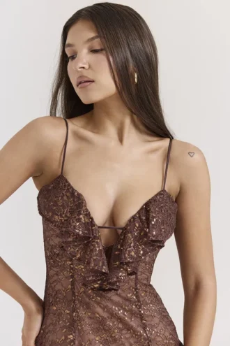 Lucianna Espresso Lace Maxi Kjoler