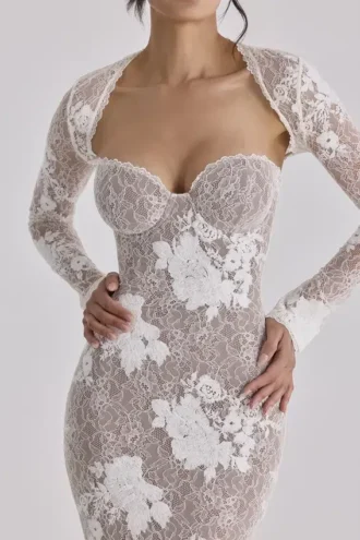 Lucienne elfenbensfarget maxi-kjol med brodert blonder – begrenset utgave
