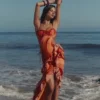 Lumira Sunset Swirl Print Ruffle Cut Out Maxi Kjoler