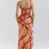 Lumira Sunset Swirl Print Ruffle Cut Out Maxi Kjoler