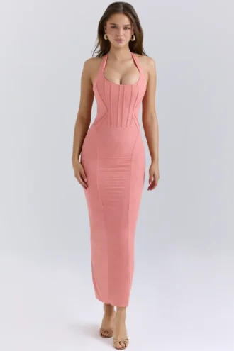 Lusilla Coral Stretch Mesh Halter Neck Midi Kjoler
