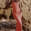 Lusilla Coral Stretch Mesh Halter Neck Midi Kjoler