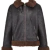 Madden brun vegansk shearling-flygerjakke