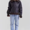 Madden brun vegansk shearling-flygerjakke