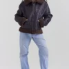 Madden brun vegansk shearling-flygerjakke