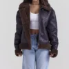 Madden brun vegansk shearling-flygerjakke