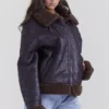 Madden brun vegansk shearling-flygerjakke