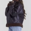 Madden brun vegansk shearling-flygerjakke