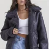 Madden grå vegansk shearling-flygerjakke