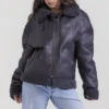 Madden grå vegansk shearling-flygerjakke