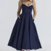 Mademoiselle Navy Satin Tulle Midi Kjoler