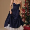 Mademoiselle Navy Satin Tulle Midi Kjoler