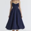 Mademoiselle Navy Satin Tulle Midi Kjoler