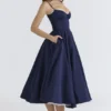 Mademoiselle Navy Satin Tulle Midi Kjoler