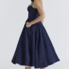 Mademoiselle Navy Satin Tulle Midi Kjoler