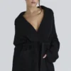 Madison svart Cardigan i ren ull med drapert front