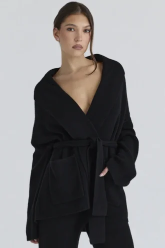 Madison svart Cardigan i ren ull med drapert front