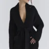 Madison svart Cardigan i ren ull med drapert front