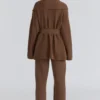Madison Tan Cardigan i ren ull med drapert front