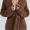 Madison Tan Cardigan i ren ull med drapert front