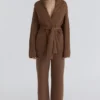 Madison Tan Cardigan i ren ull med drapert front