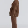 Madison Tan Cardigan i ren ull med drapert front