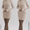 Mahalia Taupe langermet minikjole