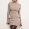 Mahalia Taupe langermet minikjole