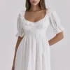 Maisie hvit broderie anglaise Regency babydoll-minikjole