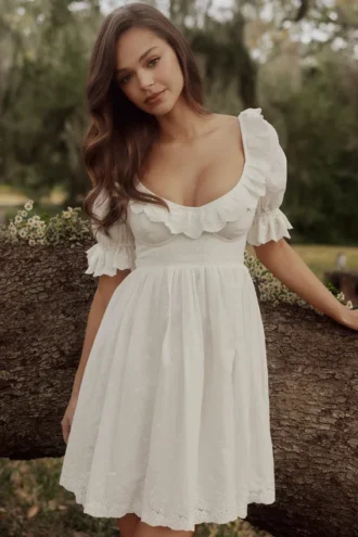 Maisie hvit broderie anglaise Regency babydoll-minikjole
