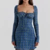 Malika blå tartan-korsetter-minikjole