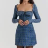 Malika blå tartan-korsetter-minikjole