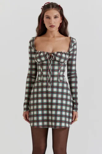 Malika rød tartan-korsetter-minikjole