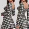 Malika rød tartan-korsetter-minikjole