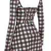 Malika rød tartan-korsetter-minikjole