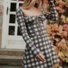 Malika rød tartan-korsetter-minikjole