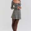 Malika rød tartan-korsetter-minikjole