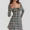 Malika rød tartan-korsetter-minikjole