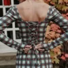 Malika rød tartan-korsetter-minikjole