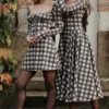 Malika rød tartan-korsetter-minikjole