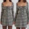 Malika rød tartan-korsetter-minikjole