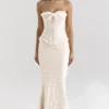 Mara Ivory Metallic Jacquard Maxi Skjørt