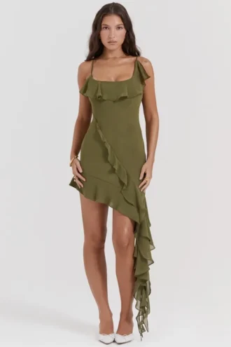 Marcia Olive Ruffle Mini Kjoler