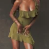 Marcia Olive Ruffle Mini Kjoler