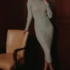 Margo grå velour-midi-skjørt med striper