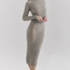 Margo grå velour-midi-skjørt med striper