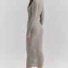 Margo grå velour-midi-skjørt med striper