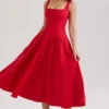 Mariabella rød stretchbomulls-sommerkjole
