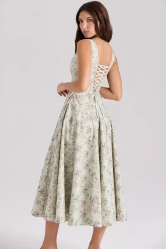 Mariabella Sage Midi-kjol i bomull med blomstertrykk