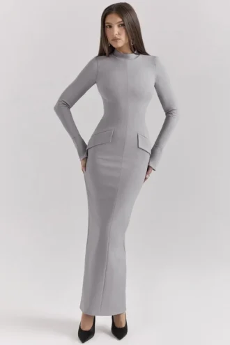 Marie-Louise lysegrå bodycon-maxidress